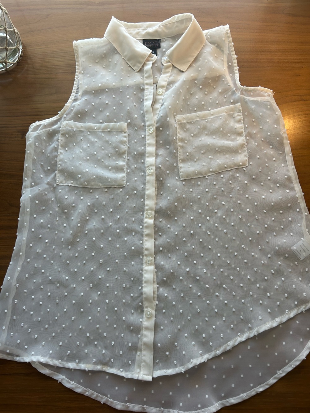 Adorable dotted Swiss Button-Front, sleeveless Top